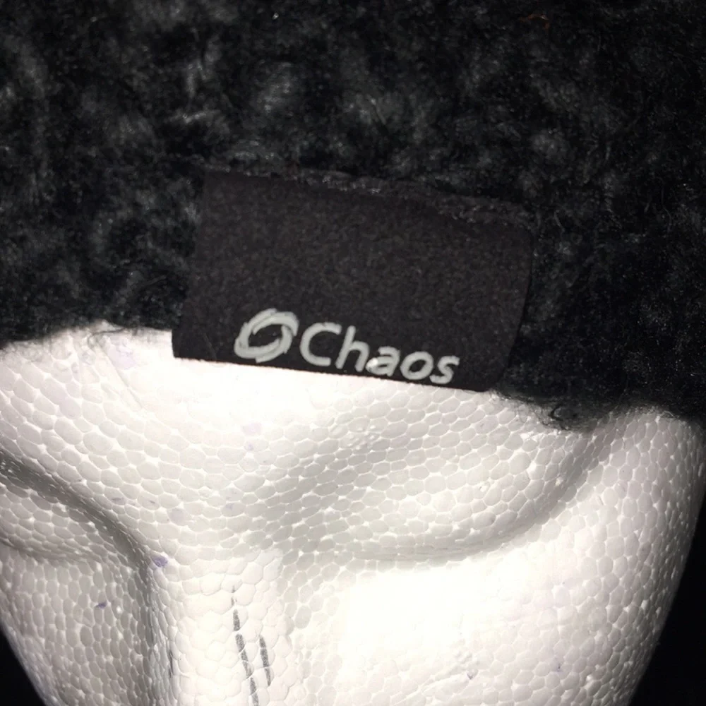 Chaos Pom Pom Winter hat EUC Black, Green, White and Gray striped